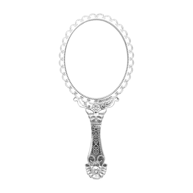 Espejo de mano con patrón de flores 1 Pc para vacaciones y viajes, tono plateado, plástico y vidrio