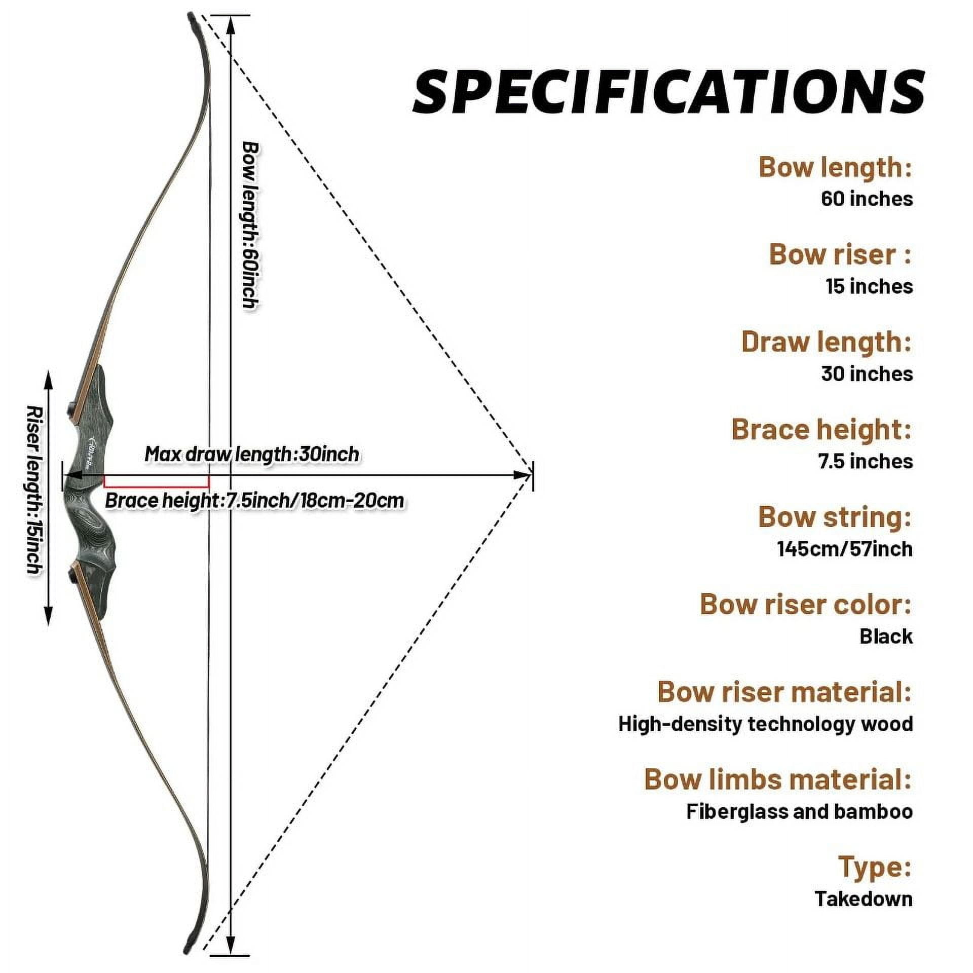 BLACK HUNTER 60" Traditional Hunting Recurve Bow 20-60 lbs