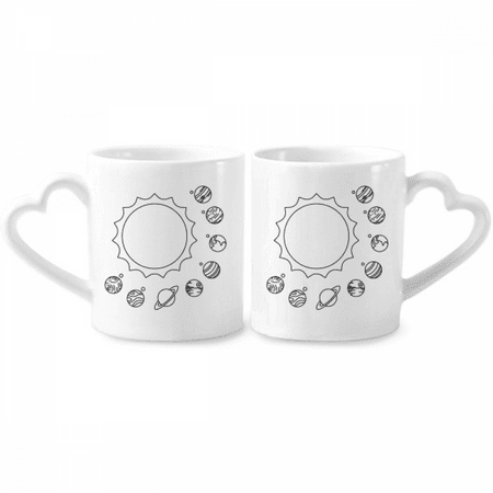 

Planetary Line Outline Solar System Couple Porcelain Mug Set Cerac Lover Cup Heart Handle