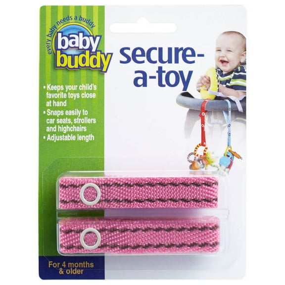 Baby Buddy Secure-A-Toy Fashion, Safety Strap Secures Toys, Teether, or Pacifier to Stroller, Highchair, Pink-Brn Stitch