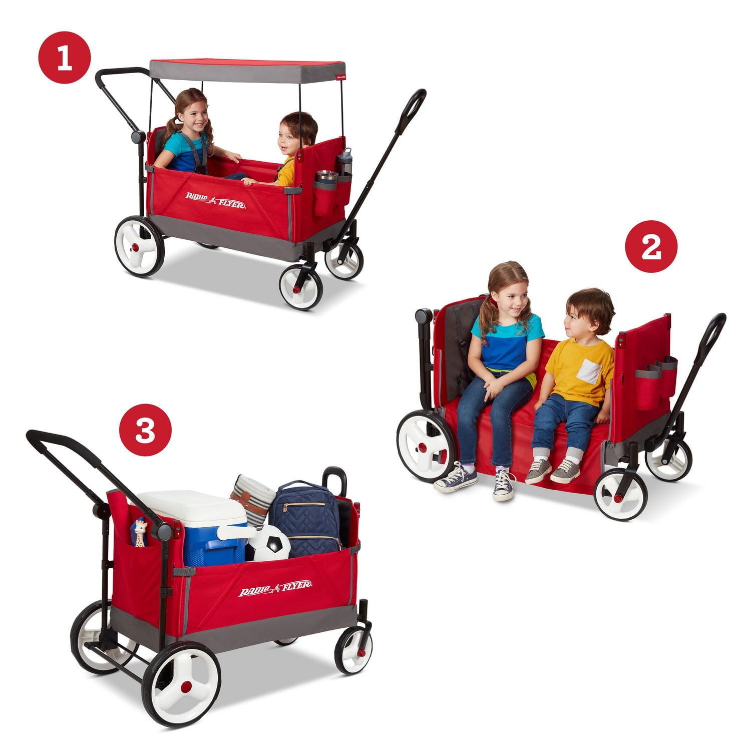 Radio Flyer Convertible Stroll N Wagon with Pull & Push Handle, Red/Black
