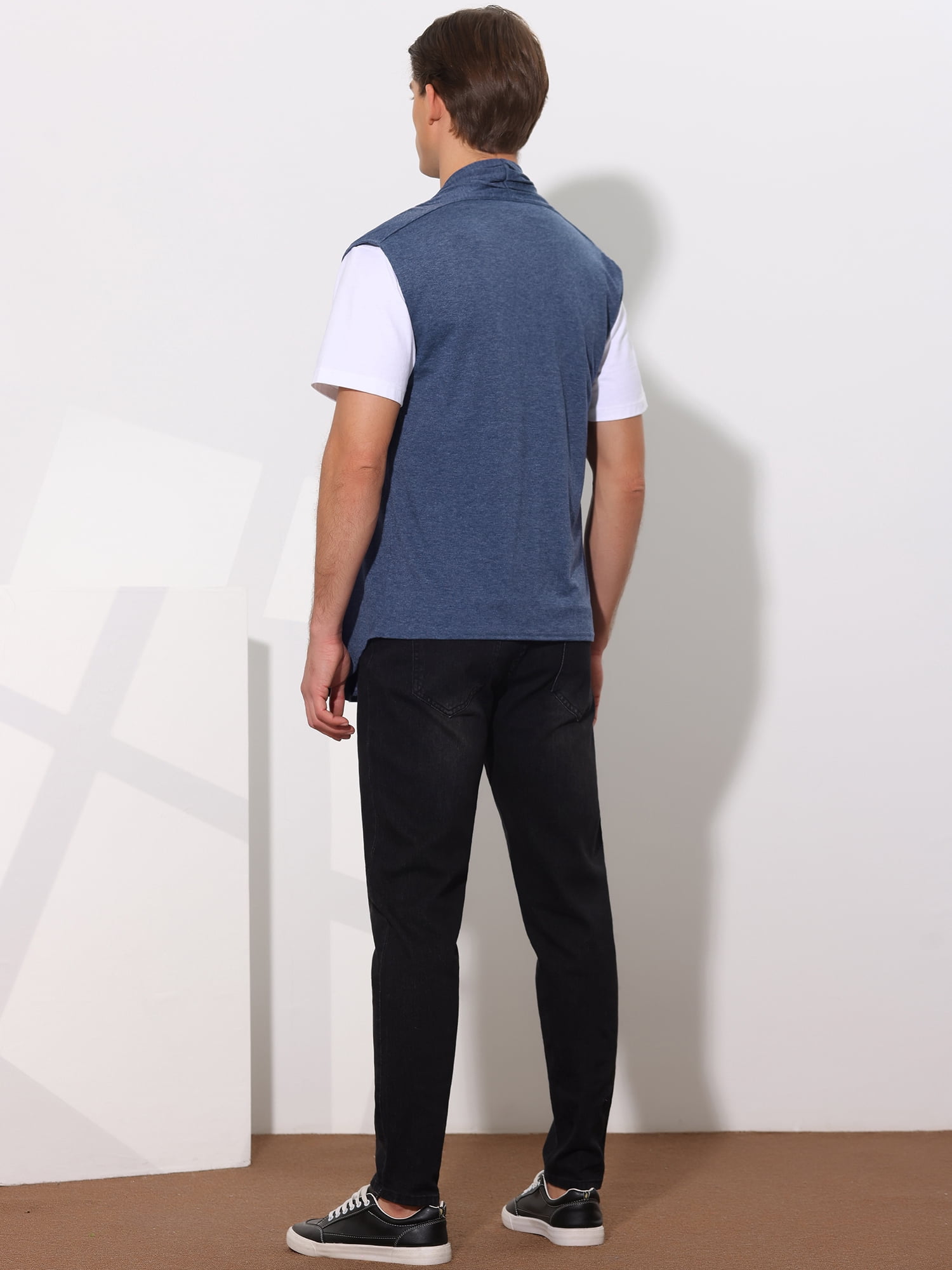 DARING DIVA Men's Sleeveless Open Front Asymmetric Hem Cardigan Vest 42 Navy Blue