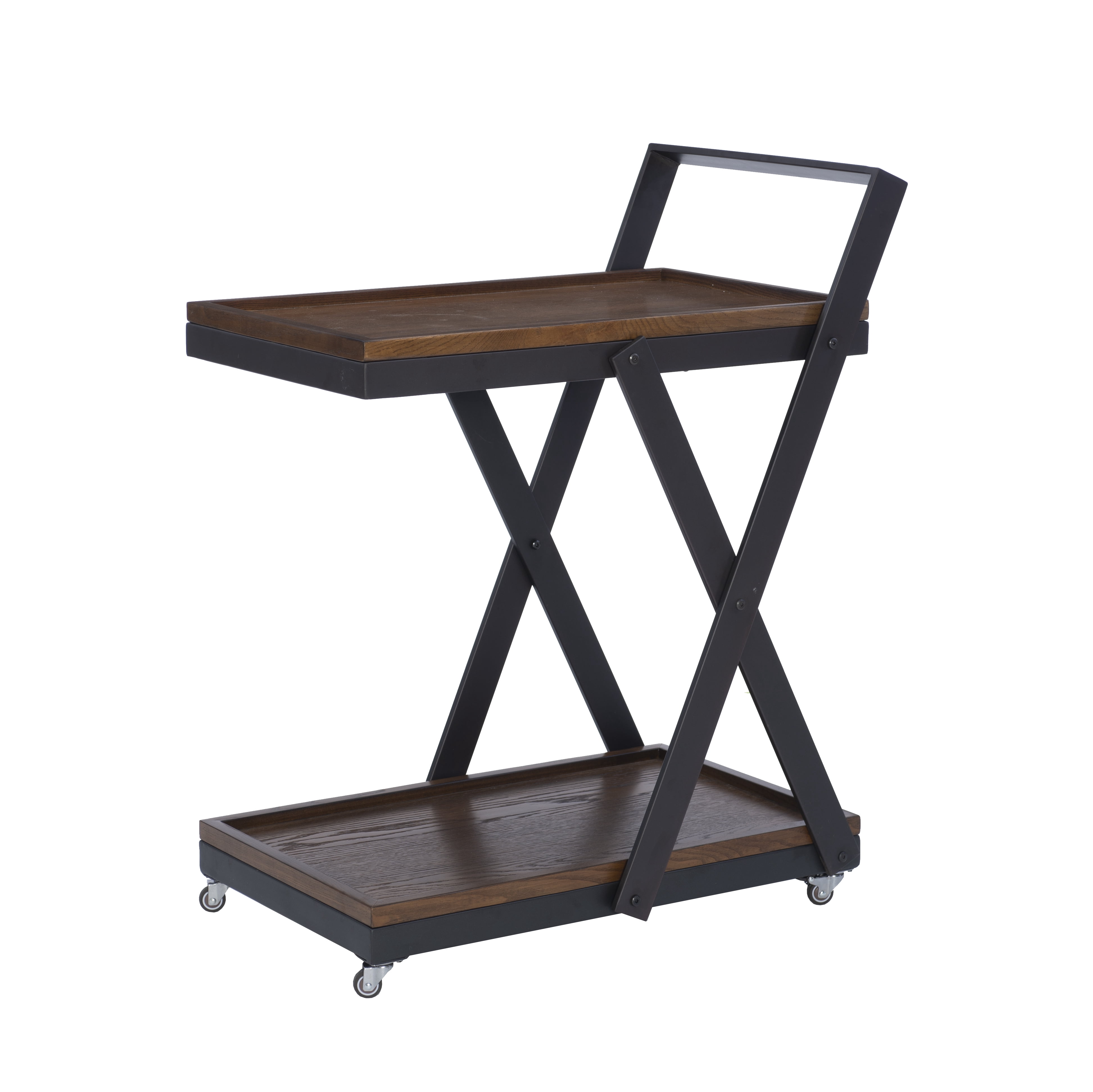 Powell Radnor 2-Tier Rolling Bar Cart, Warm Nut Brown/Gunmetal