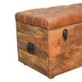 thumbnail image 5 of Solid Wood Buffalo Hide Oak-ish Storage Trunk, Leather Upholstered, Brown and Tan, 5 of 11