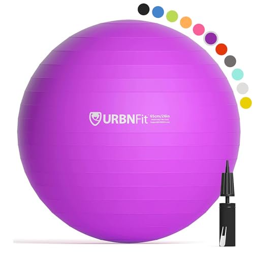 URBNFit Exercise Ball - Yoga Ball for Workout, Pilates, Pregnancy, Stability - Swiss Balance Ball w/Pump - Fitness Ball Chair for Office, Home Gym, Labor- Purple, 26 in
