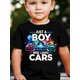 thumbnail image 1 of GOURD DOLL Summer Fashion Boys' T-Shirt - "Just A Boy Who Loves Cars" Colorful Print, Comfy Cotton, Casual Round Neck Short Sleeve Tee, Machine Washable, 1 of 6