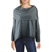 Free People Womens Huntington Fleece Cowl Neck Pullover Sweater Green S