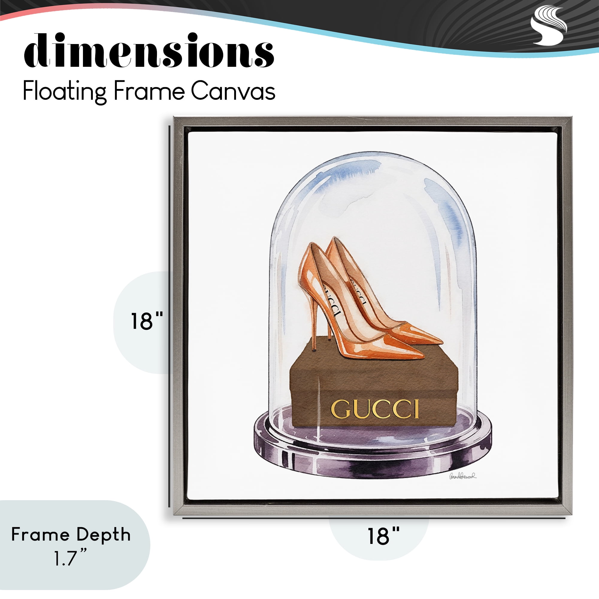 Stupell Industries Satin Heels in Bell Jar Gray Framed Floater Canvas Wall Art, design by Amanda Greenwood