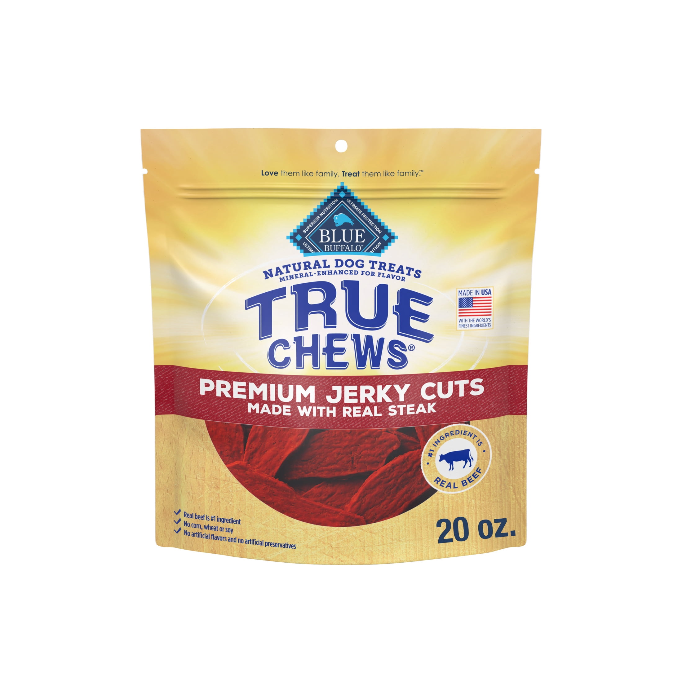 (6 pack) Blue Buffalo True Chews Premium Jerky Cuts Dog Treats, Beef, 20oz Bag