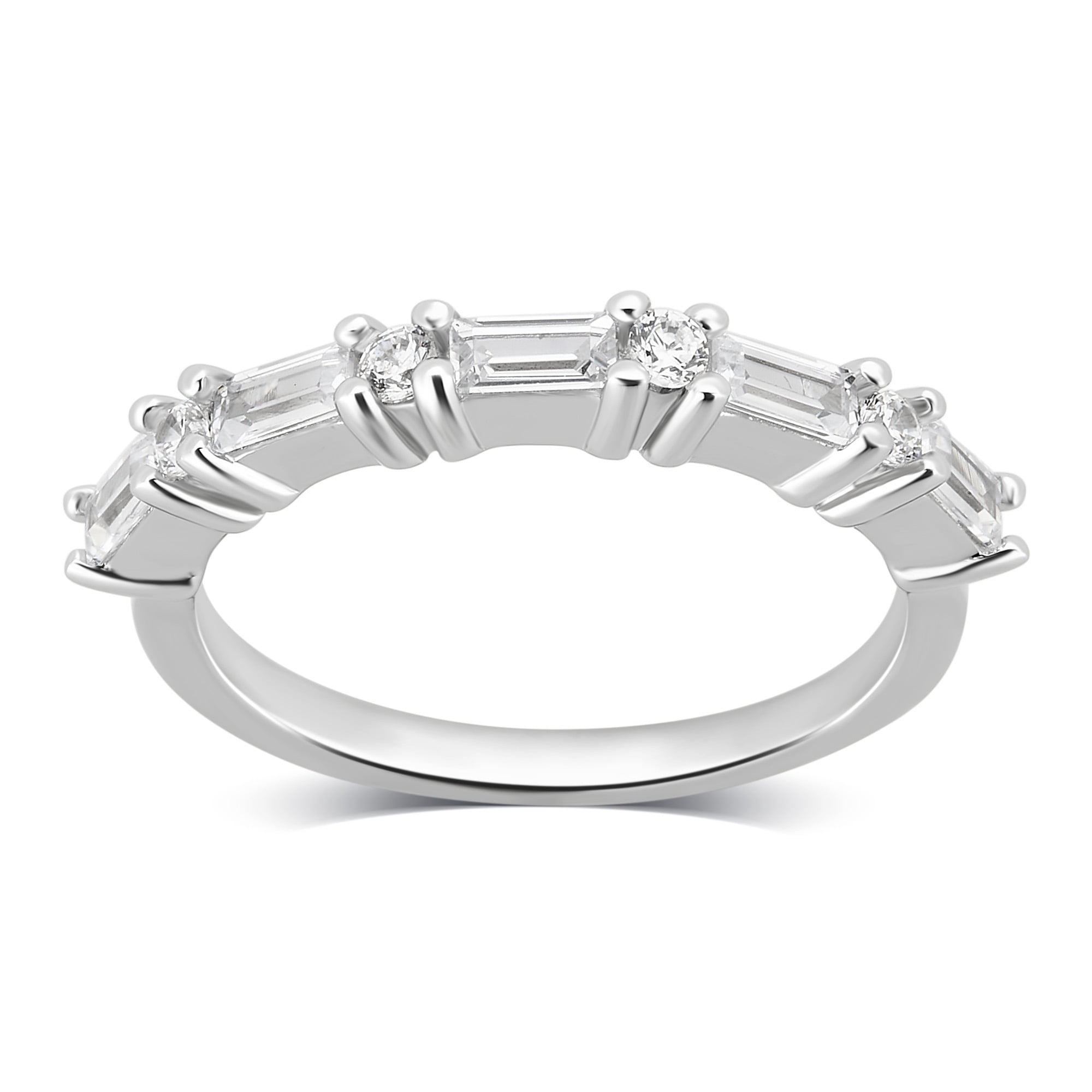 Arista 1 1/5 Carat T.W. Round & Baguette White Cubic Zirconia Women's Wedding Ring in Sterling Silver