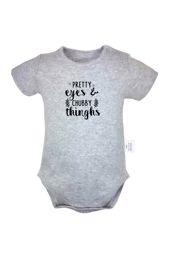 Pretty Eyes Chubby Thinghs Funny Rompers For Babies, Newborn Baby Unisex Bodysuits, Infant Jumpsuits, Toddler 0-24 Months Kids One-Piece Oufits (Gray, 0-6 Months)
