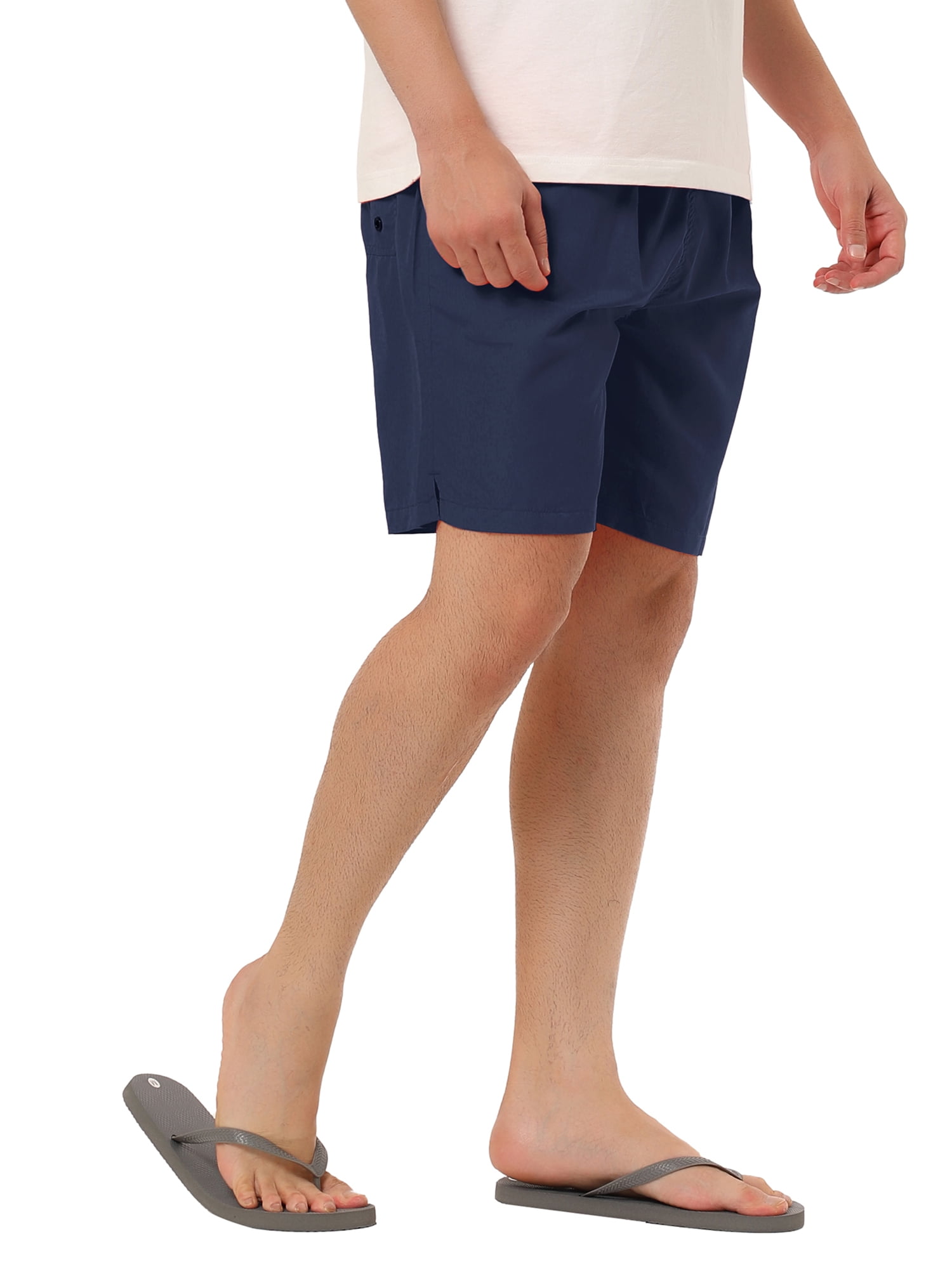 Unique Bargains Men's Summer Beach Solid Drawstring Surfing Mesh Lining Swim Shorts
