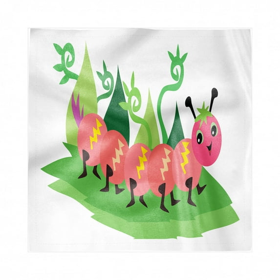 Caterpillar Decorative Satin Napkins Set of 4, Happy Animal with Cheerful Character Strolling in the Field, Square Fabric Party & Dinner Napkin, 12", Dark Green Pale Pink, by Ambesonne