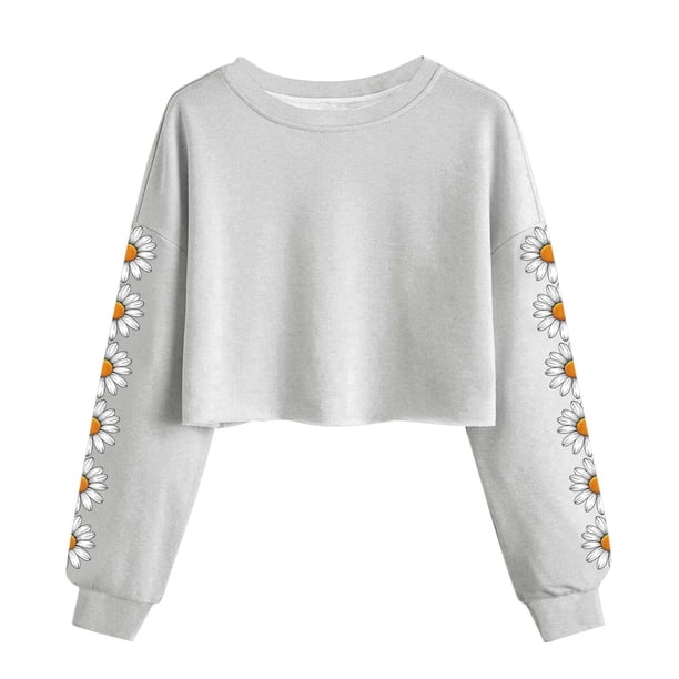 Camisetas de Manga Larga de las Mujeres Moda Impresa Suelta Casual Cuello Redondo Suéter Deportivo Superior