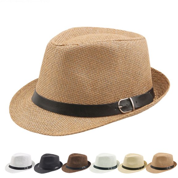 UDIYO Men Solid Color Wide Brim Fedora Felt Hat Panama Cap Boater Summer Beach Sunhat