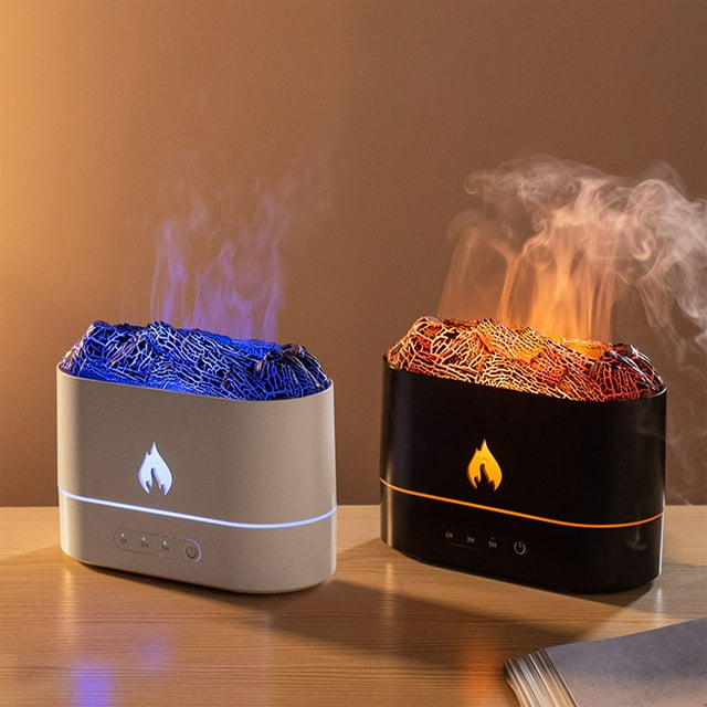 Humidificador de llamas y difusor de aroma - 250 ml portátil, silencioso, apagado automático - Difusor de aceite esencial USB ultrasónico blanco para casa, oficina, yoga