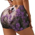 thumbnail image 2 of Wukai Dog in Lavender Flowers Print Pack Biker Shorts for Women Yoga Workout Gym Running Scrunch Active Shorts-Small, 2 of 8