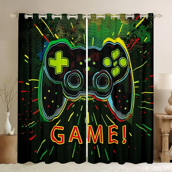 Castle Fairy Gradient Gamer Black Out Curtains for Boys Girls Women Men,Abstract Gamepads Curtains Pack Of 2 (42X63 Each),Video Game Bedroom Curtains,Breathable Home Decor