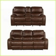 thumbnail image 3 of Achern Brown Faux Leather Manual Reclining Sofa & Loveseat Set with Storage Console & USB Ports for Living Room, 3 of 12