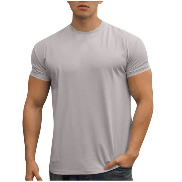 pstuiky camisetas de hombre, Blusas casuales de verano para hombre, de manga corta, color liso, con cuello redondo y para fitness ropa de hombre m
