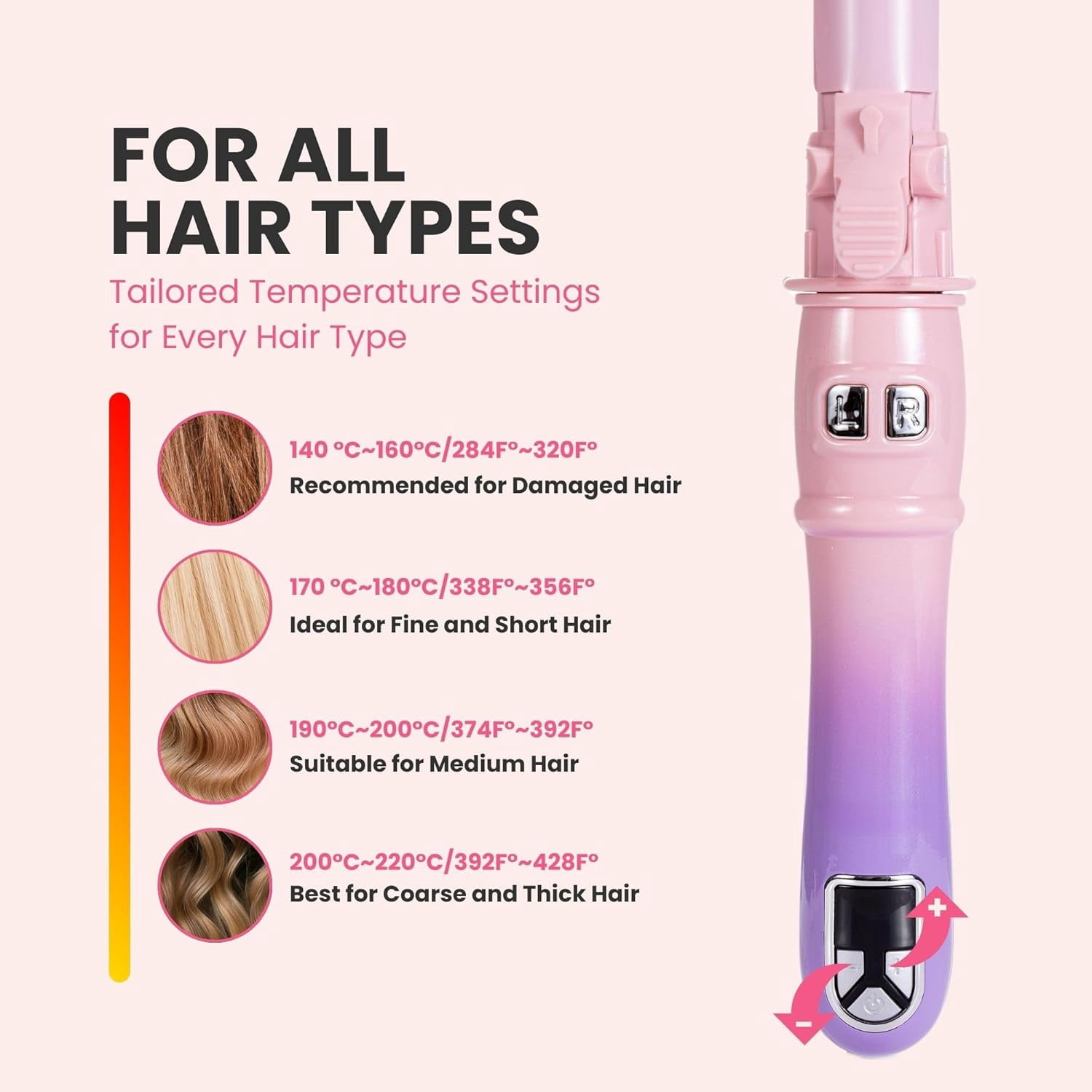 Automatic Rotating Curling Iron, 1.1-Inch Auto Hair Curler with 4 Temperature Settings & LCD Display, Anti-Scald & Dual Voltage