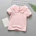 thumbnail image 2 of Lumtrix Toddler Girls Short Sleeve Shirts Scalloped Doll Collar Blouse | Solid Color Casual Tee Tops, 0 Months-7 Years Pink 110, 2 of 6
