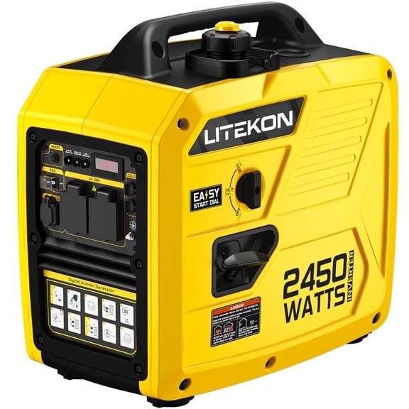 2450-Watt Super Quiet & Lightweight Portable Inverter Generator,Gas Powered,Long Run Time,Parallel Capable Generator,For Camping,Home Use Yellow