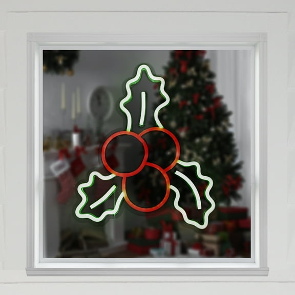 Northlight LED Holly Berries Neon Lighted Christmas Wall or Window Decoration - 12"