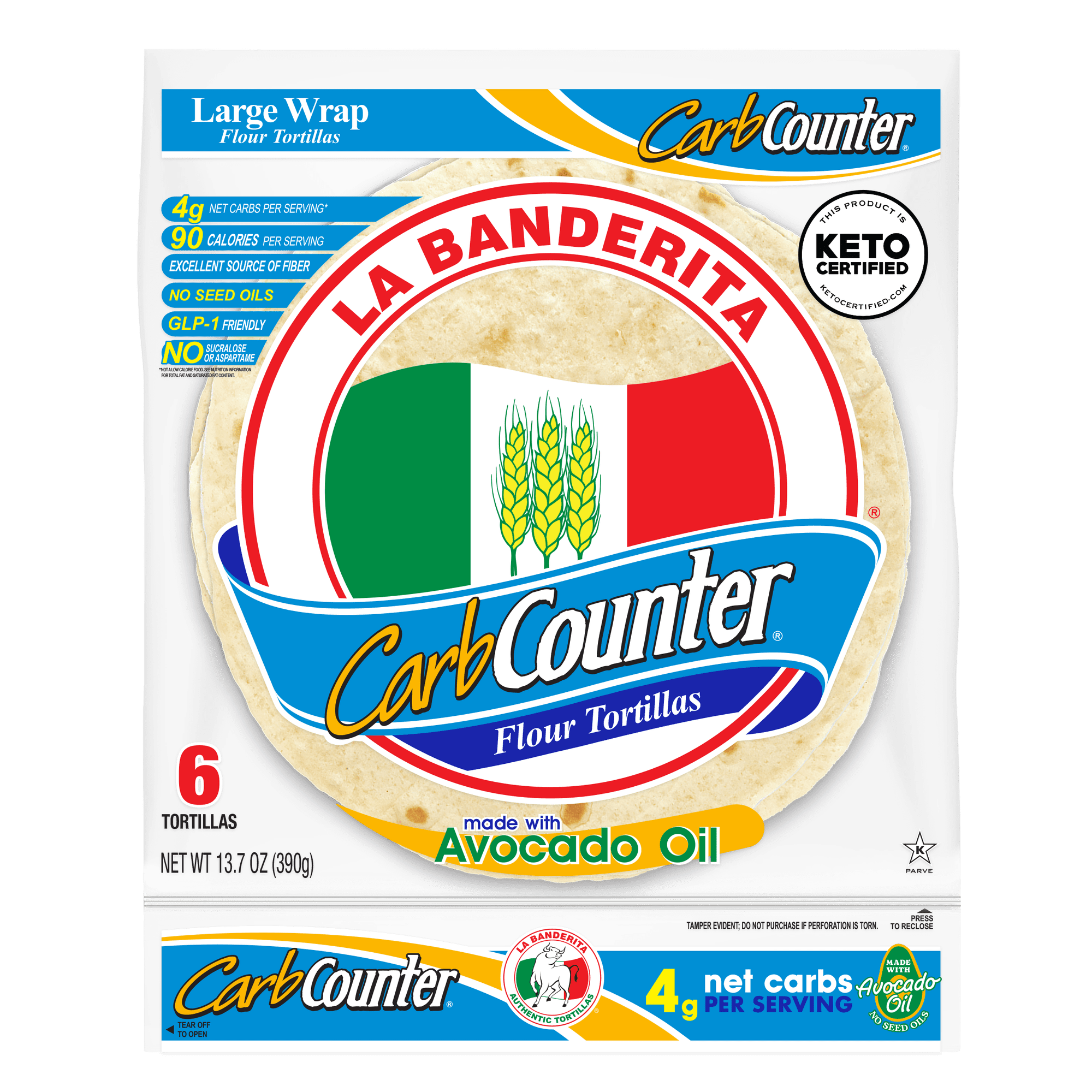La Banderita Carb Counter Large Soft Flour Tortillas, 13.7 oz, 6 Count