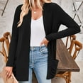 thumbnail image 3 of Women Fall Solid Color Open Front Cardigan Lightweight Long Sleeve Pure Color Slim Fit Cardigan Outerwear With Pockets Duster Sweater Cardigan Comfy Knit Cardigan plus Size Kimonos for Women Women, 3 of 6