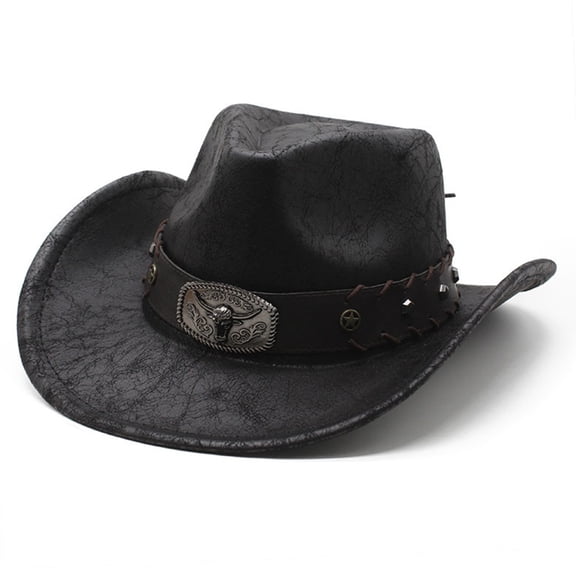 ZYHARUKO Rolled Brim Cowboy Hat for Woman Men Wear Resistant Cowboy Hat with Hat Band Western Style Large Brim Windproof Hat