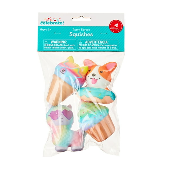 Multicolor Slow Rise Squishies Party Favors, 4 Pieces, by Way To Celebrate