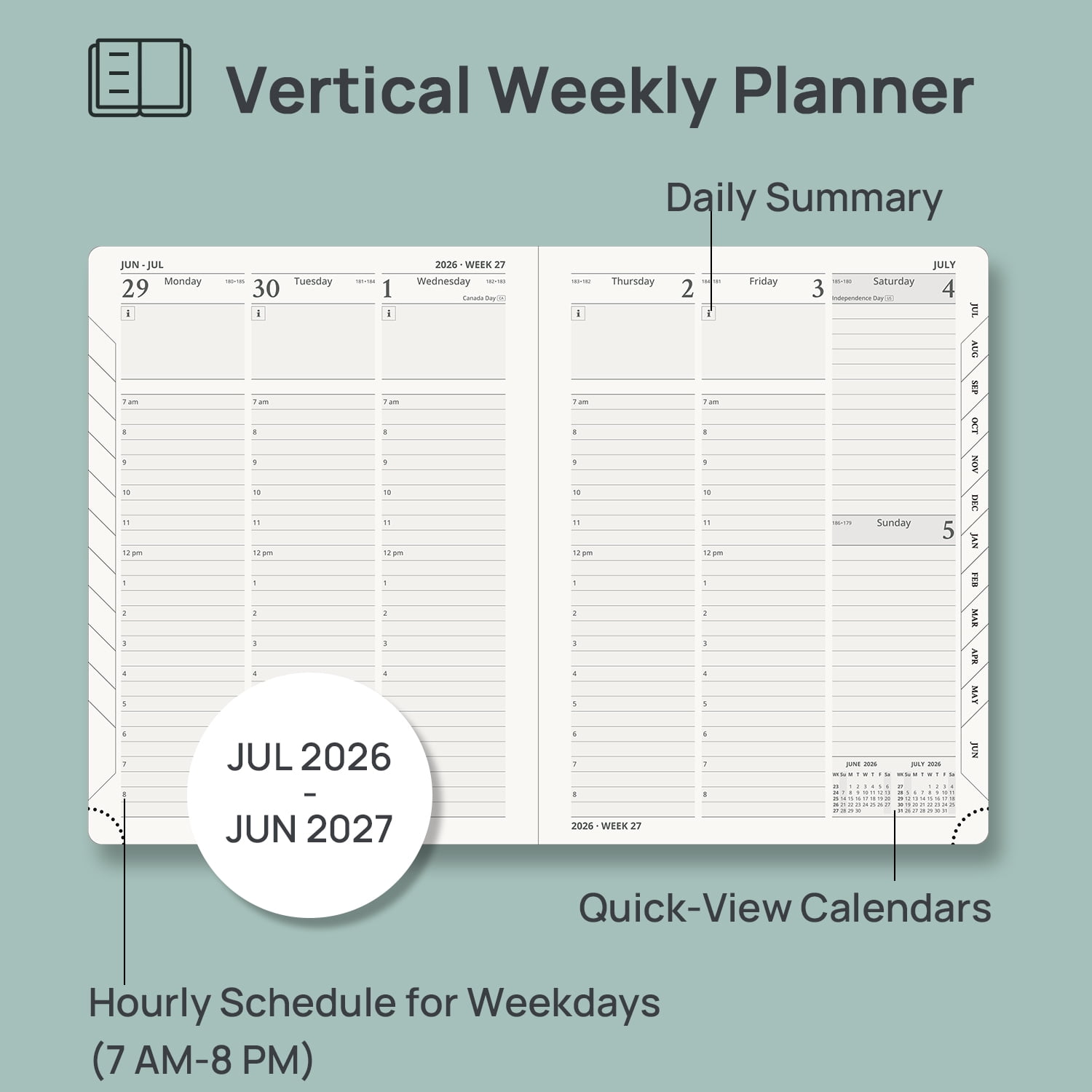 POPRUN Academic Planner 2026-2027, 6.5"x8.5", Weekly and Monthly Calendar (Jul.26-Jun.27), Flexible Cover, Monthly Tabs,100 GSM Paper - Night Sky Blue