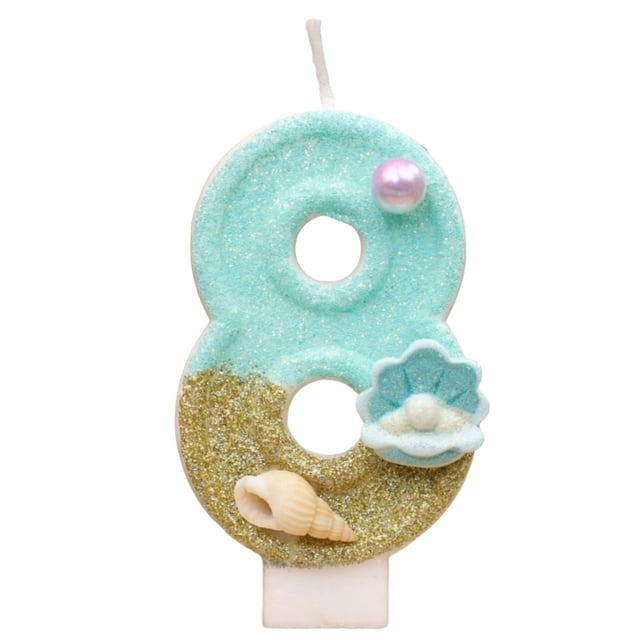 Goleeg Birthday Candles Number 8 Candle,Handmade Shell Candle Cake Topper, Beach Theme Finding Birthday Party Favors Decorations