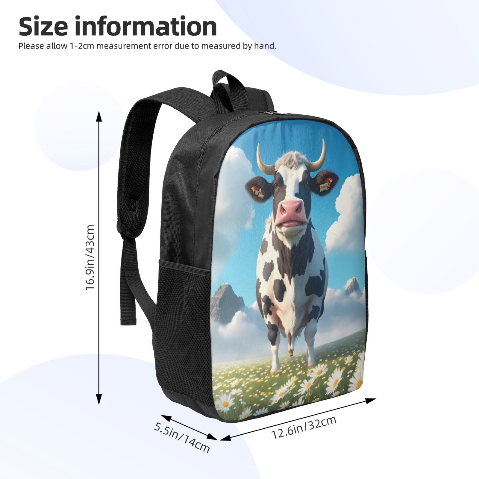Xecao Cute Daisy Cow A print Travel Backpack, Large Computer Backpack for Men Women, College School Rucksack Book Bag