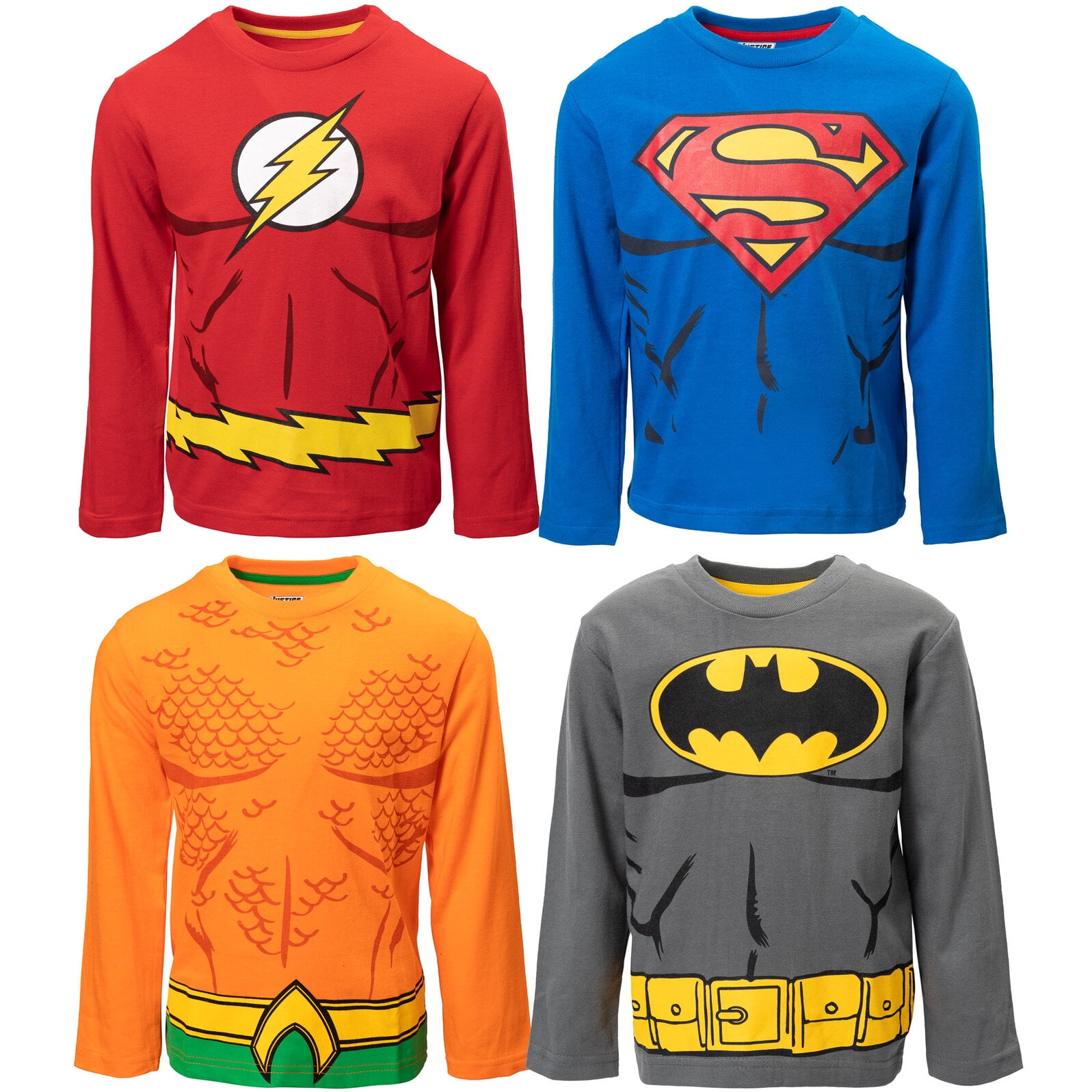 DC Comics Justice League Batman Superman The Flash 4 Pack Costume Long Sleeve T-Shirts Toddler to Big - Walmart.com