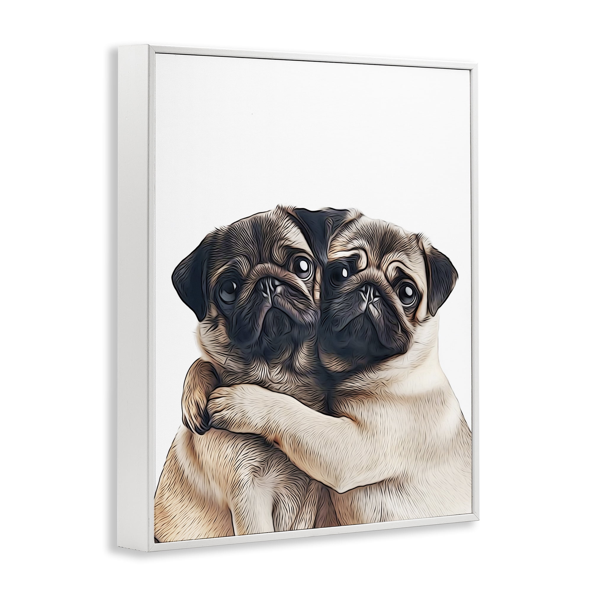 Stupell Industries Two Hugging Pugs Animals & Insects Painting White Framed Art Print Wall Art, 16 x 20