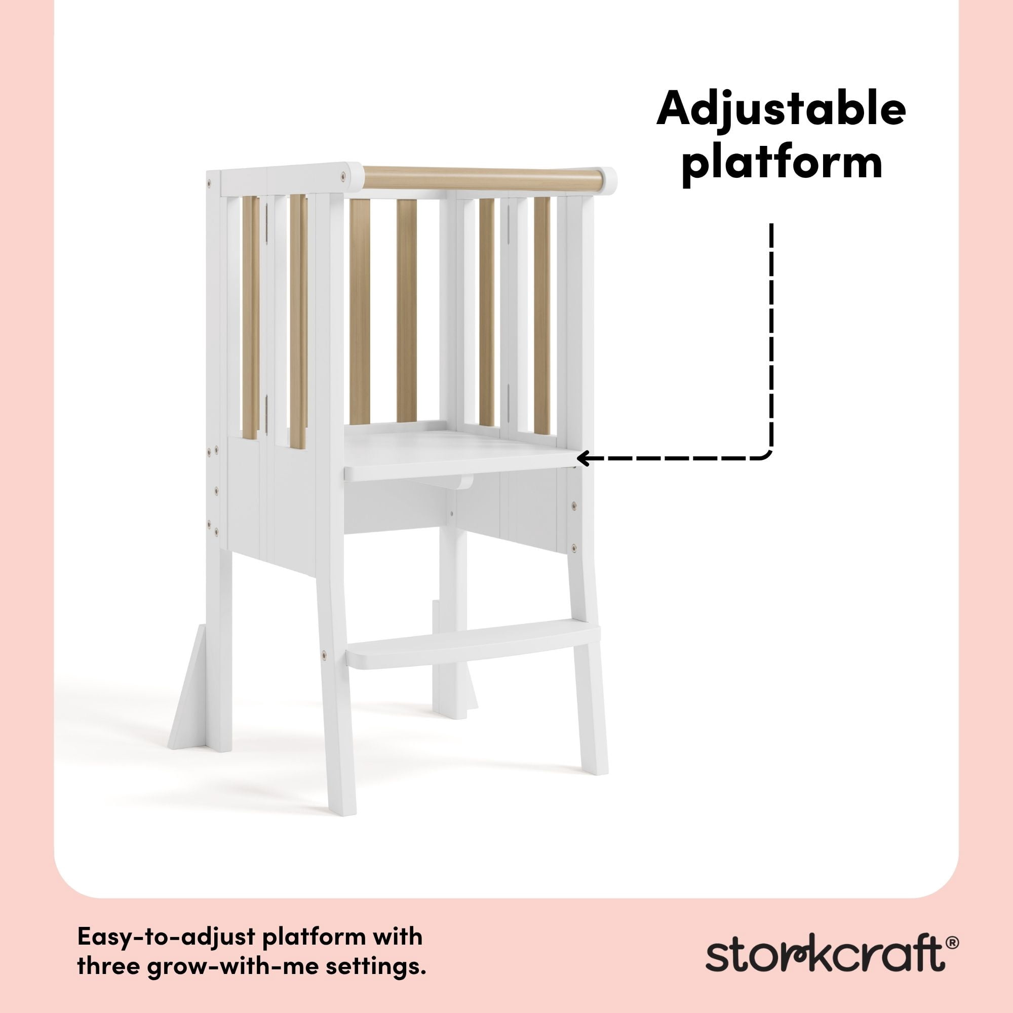 Storkcraft Toddler Montessori Foldable Step Stool, White with Driftwood
