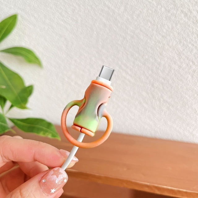 5Pcs Silicone Charging Cable Case, Kadlawus Silicone Charging Cable Case for Phone, Cartoon Breakage Protection Cover, Gradient Macaron Decor, Soft Food-Grade Cable Protector for Charger Head, Data