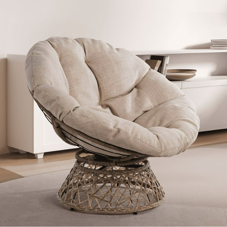 Aile Papasan Chair Soft Thick Density Fabric Cushion Steel Frame with 360  Degree Swivel, Black