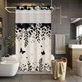 thumbnail image 5 of Butterflies No Hooks Shower Curtain with Snap-in Liner Spring Black Butterfly Falling Leaf Plant Silhouette Linen Texture Shower Curtains for Bathroom, Waterproof, Easy Install, Washable 36"x72", 5 of 9