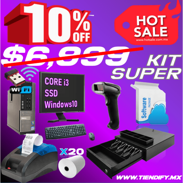 Kit Punto De Venta Abarrotes Farmacia Papeleria Restaurante Tiendify SUPER Core i3 SSD TIENDIFY SUPER