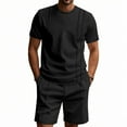 thumbnail image 2 of Stamzod Plus Size Sweatsuits for Men 2 Piece Solid Color Crew Neck Short Sleeve Tshirt and Shorts Loungewear Casual Summer Short Sets for Men with Pocket Black B XXXL, 2 of 9