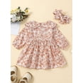 thumbnail image 3 of Liacowi Baby Girl 2-piece Fall Outfit Newborn Girls Long Sleeve Doll Collar Flower Print A-line Dress with Headband Infant Girls Casual Dress 0-12 Months, 3 of 9