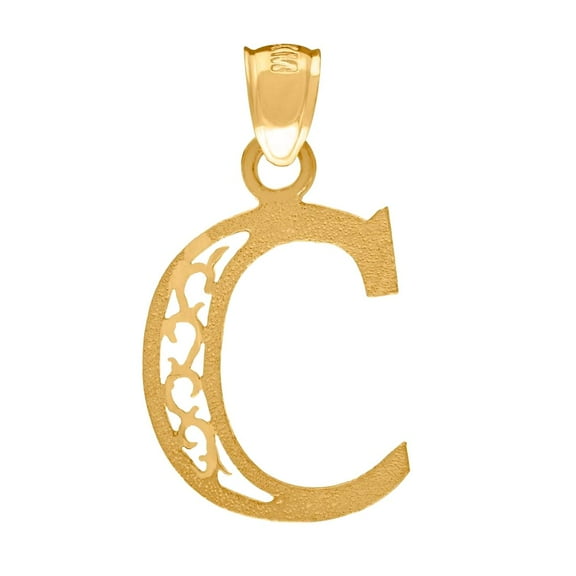 10k Yellow Gold Unisex Initial Letter C Charm Pendant Necklace 13x24.20mm Wide Pendant for Women
