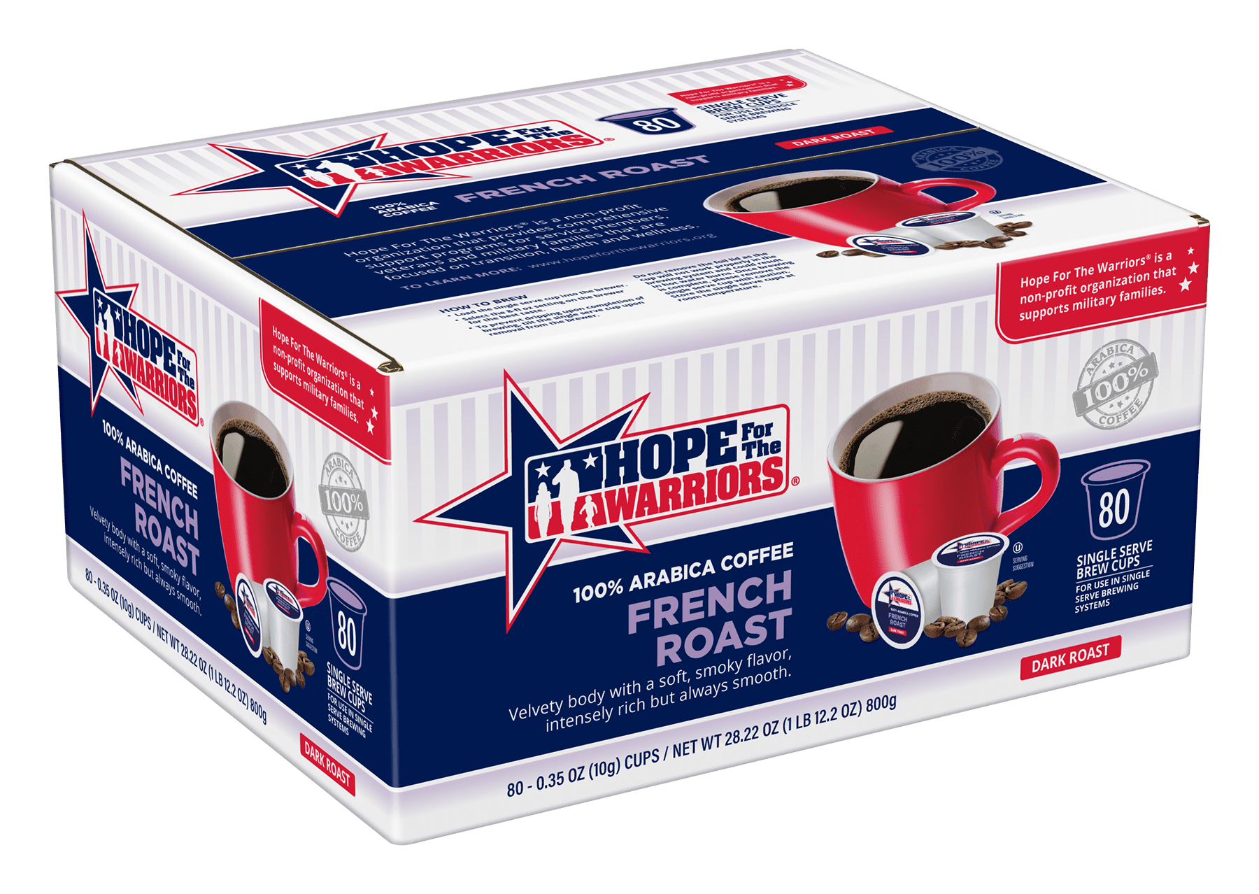 Hope For The Warriors Coffee, French Roast, Dark Roast, Single Serve Coffee Pods for Keurig K