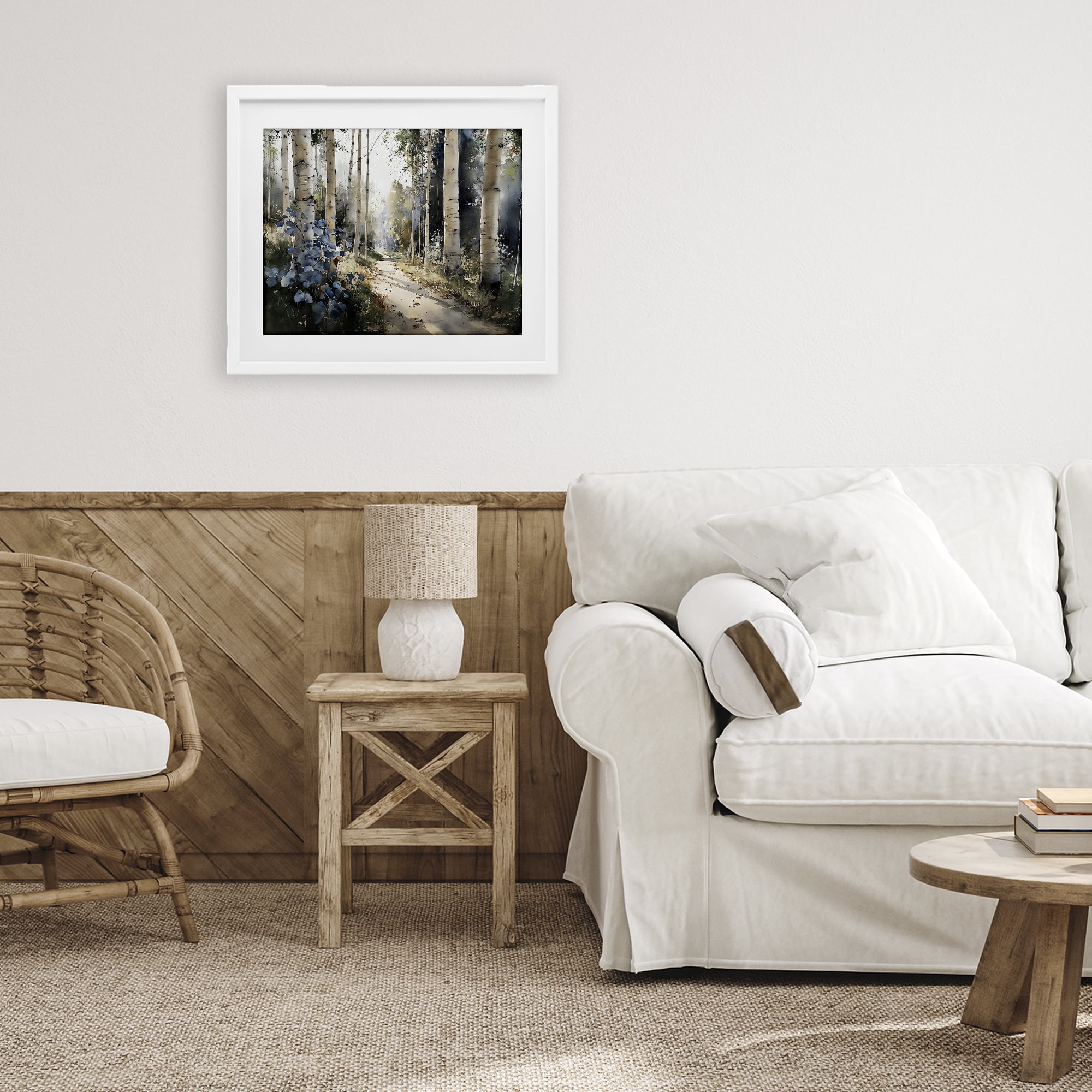 Stupell Industries Blue Birch Sunlit Forest White Framed Print Under Glass, design by Franklyn Gregory