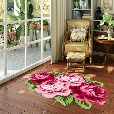 Pink Rose Bathroom Rug,Pink Flower Non-Slip Bath Mat Handmade Absorbent Shaggy Area Rugs for Bathroom Shower/Doormat 29.5''x47.2''