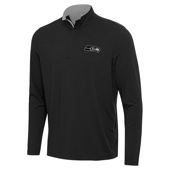 Men's Antigua Black Seattle Seahawks Content Quarter-Zip Pullover Top
