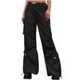 thumbnail image 2 of CALAFEBILA Adjustable Cargo Pants Womens Hiking Low Waist Streetwear Wide Leg Pants Women Stretchy Waist Parachute Pants Loose Trousers Multi Pockets, 2 of 7